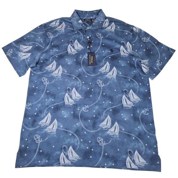 NWT Polo Ralph Lauren Polo Shirt Mens XLT Blue Nautical Sailboat Casual Coastal - Picture 2 of 14